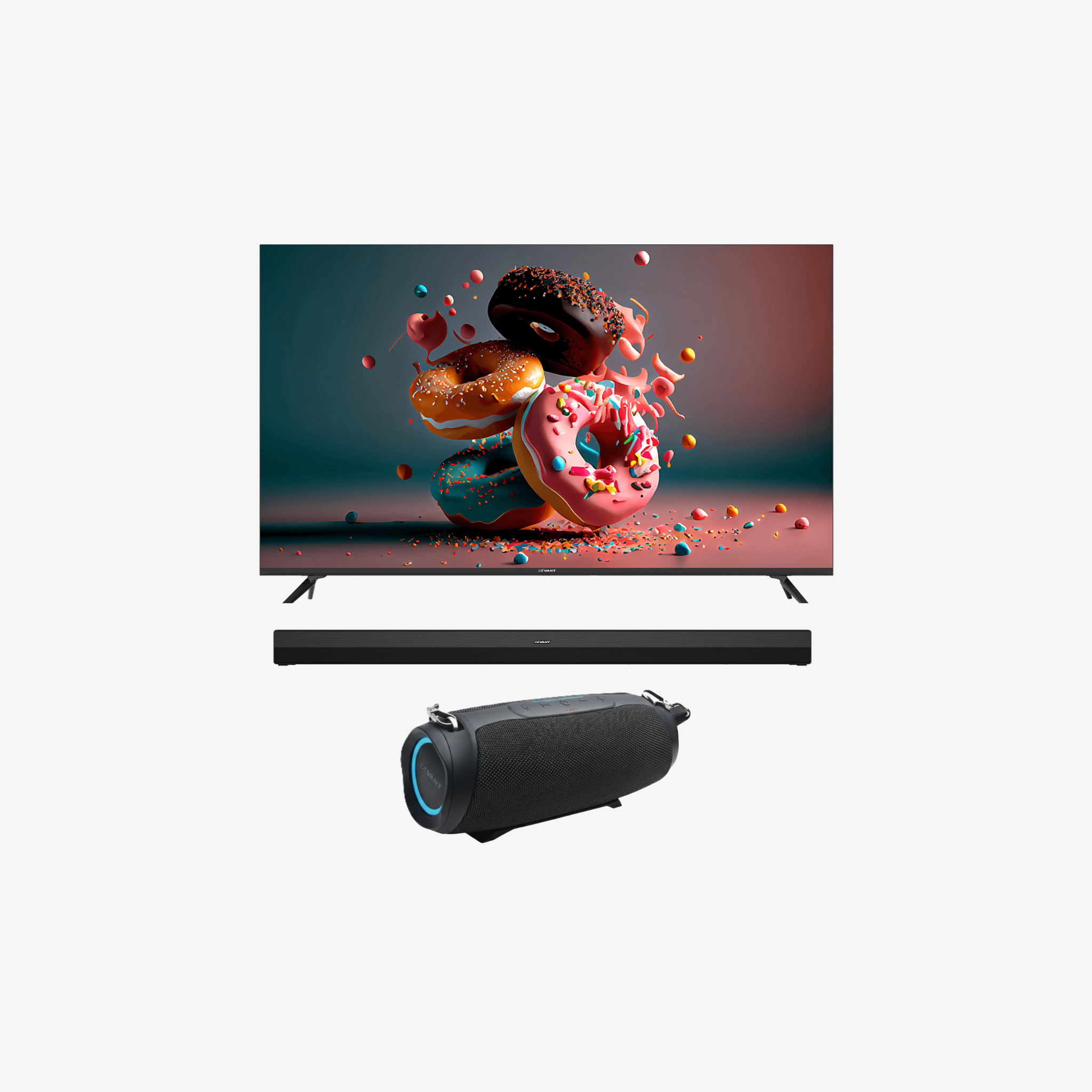 Bundle Promo: Devant TV Quantum UHD 65-Inch + Soundbar 2.0 + Portable Bluetooth Speaker (SONIQUE SURF)