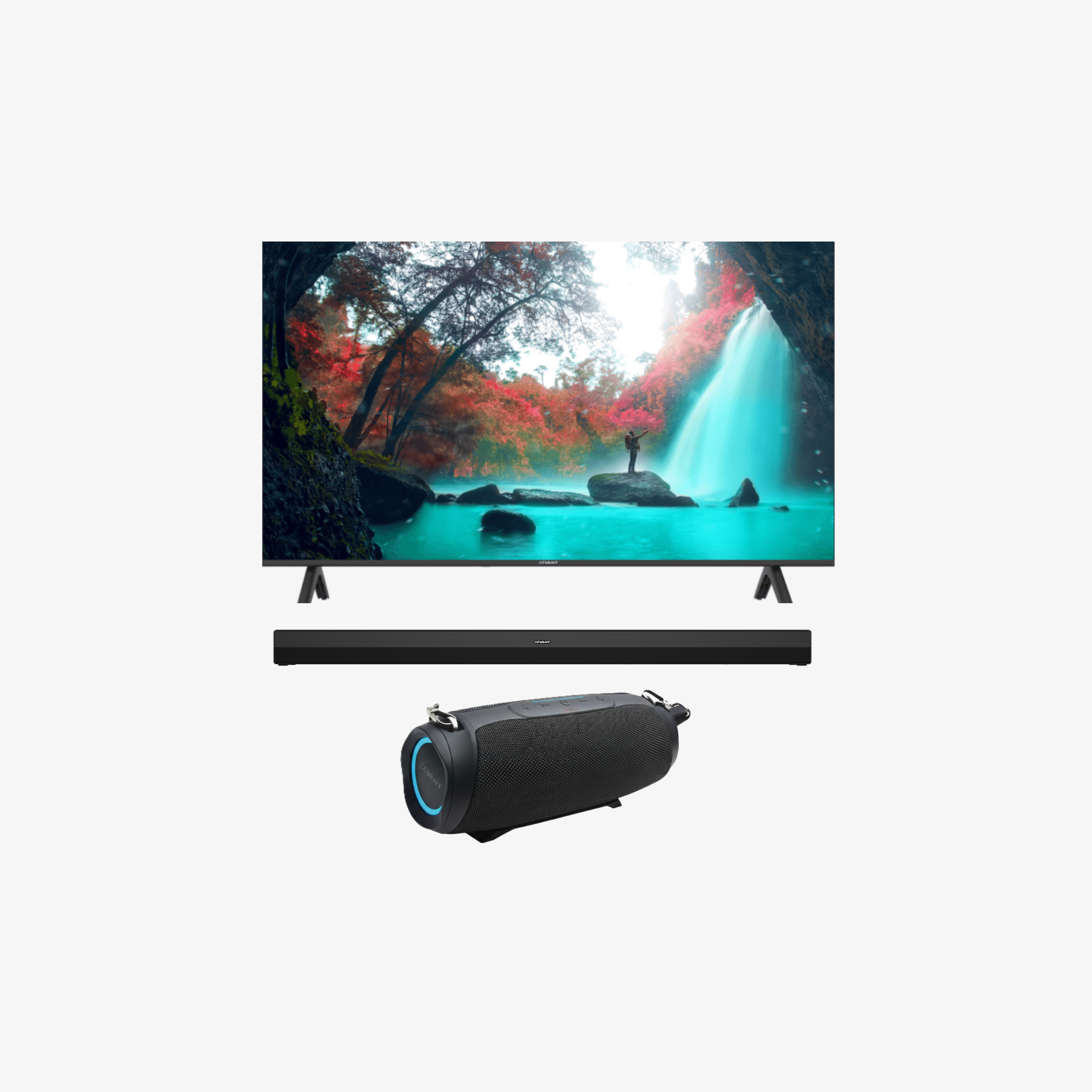 Bundle Promo: Devant TV UHD 55-Inch + Soundbar 2.0 + Portable Bluetooth Speaker (SONIQUE SURF)
