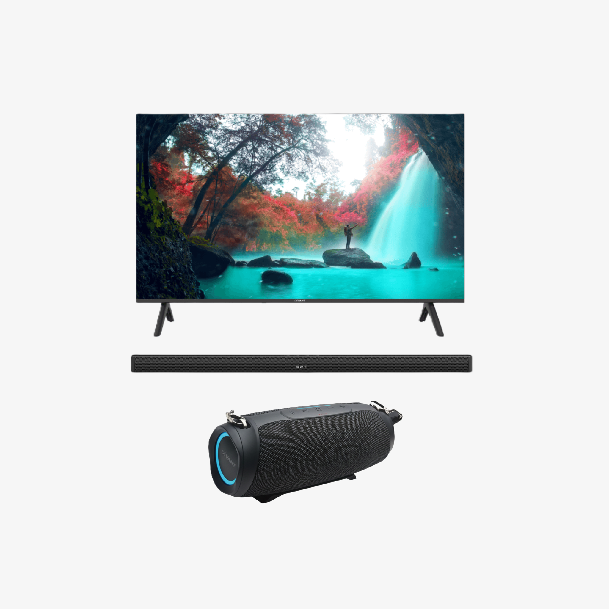 Bundle Promo : DEVANT TV UHD 55-INCH                      + SOUNDBAR 2.0                   + PORTABLE BLUETOOTH SPEAKER
