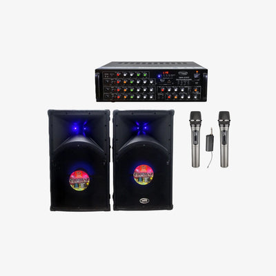 Bundle Promo: DB Audio Amplifier Bluetooth (UMAK-15-18-BT) + Speaker 15-Inch 2000W X 2 LED Light (Blue Edge 1533) + Rechargeable Wireless Mic (MC-UHF-202R)