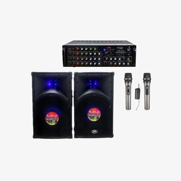 Bundle Promo: DB Audio Amplifier Bluetooth (UMAK-15-18-BT) + Speaker 15-Inch 2000W X 2 LED Light (Blue Edge 1533) + Rechargeable Wireless Mic (MC-UHF-202R)